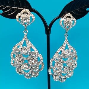 Clear Rhinestone Chandelier Wedding Earrings, Silver Tone, 2 1/2 Inches